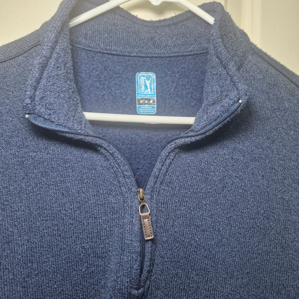 PGA Tour Men's Quarter-Zip Fleece Pullover Sweater Blue Size Medium